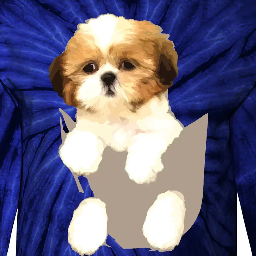 Shih Tzu Puppy In Pocket Tie-Dye Long Sleeve Shirt