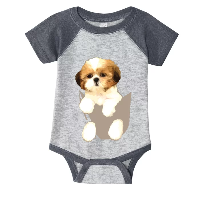 Shih Tzu Puppy In Pocket Infant Baby Jersey Bodysuit