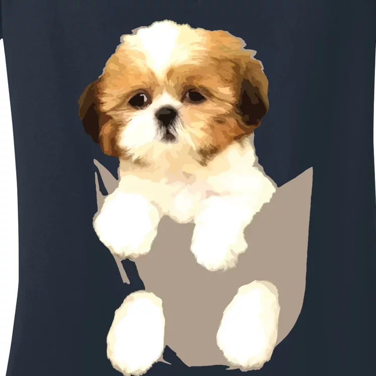 Shih Tzu Puppy In Pocket Women's V-Neck T-Shirt