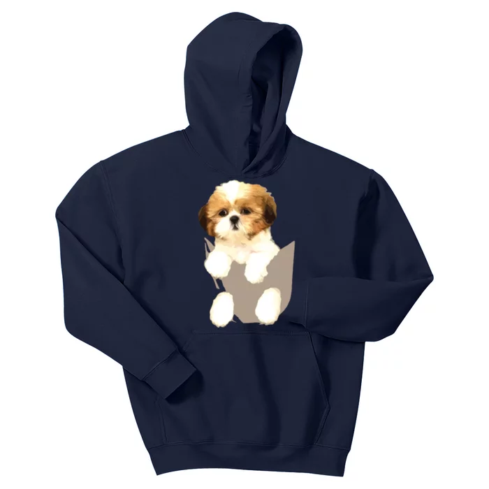 Shih Tzu Puppy In Pocket Kids Hoodie