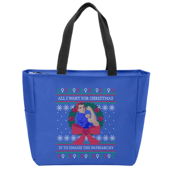 Smash The Patriarchy Ugly Christmas Sweaterstyle Gift Zip Tote Bag