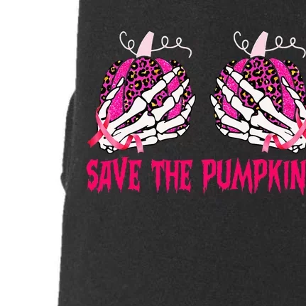 Save The Pumpkins Leopard Skeleton Breast Cancer Awareness Doggie 3-End Fleece Hoodie