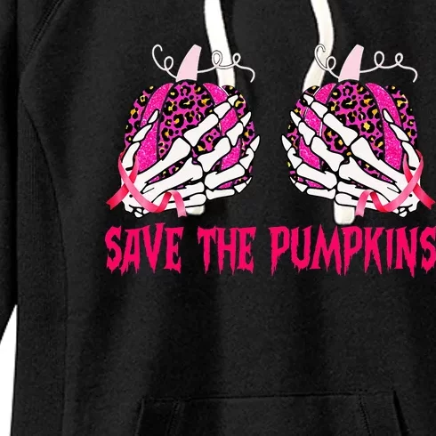 Save The Pumpkins Leopard Skeleton Breast Cancer Awareness Women's Fleece Hoodie