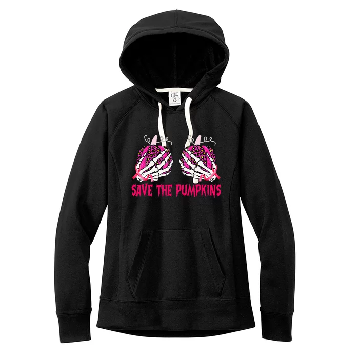 Save The Pumpkins Leopard Skeleton Breast Cancer Awareness Women's Fleece Hoodie