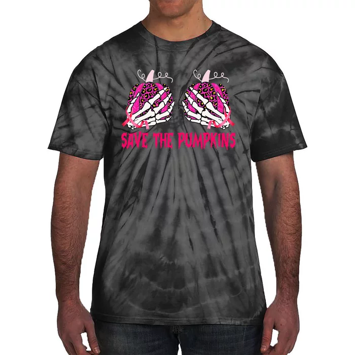 Save The Pumpkins Leopard Skeleton Breast Cancer Awareness Tie-Dye T-Shirt