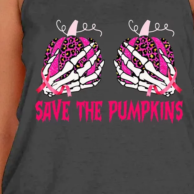 Save The Pumpkins Leopard Skeleton Breast Cancer Awareness Women's Knotted Racerback Tank