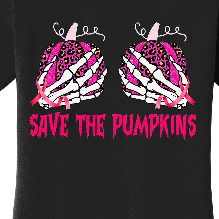 Save The Pumpkins Leopard Skeleton Breast Cancer Awareness Women's T-Shirt