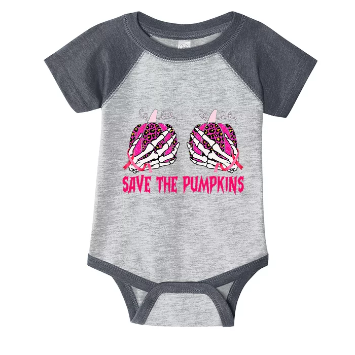 Save The Pumpkins Leopard Skeleton Breast Cancer Awareness Infant Baby Jersey Bodysuit