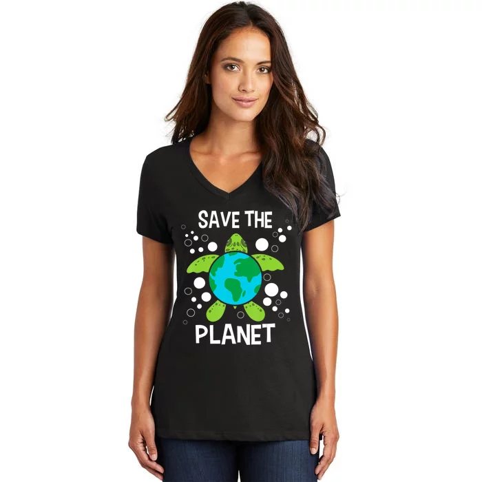 Save The Planet Environmental Protection Earth Day Climate Women's V-Neck T-Shirt