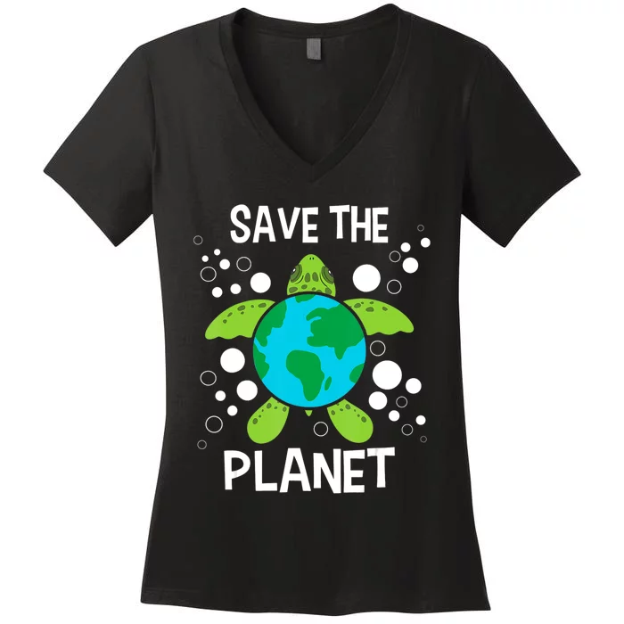 Save The Planet Environmental Protection Earth Day Climate Women's V-Neck T-Shirt