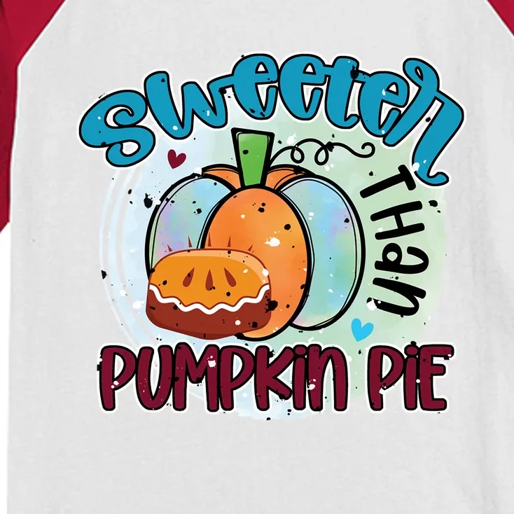 Sweeter Than Pumpkin Pie Autumn Thanksgiving Gift Kids Colorblock Raglan Jersey