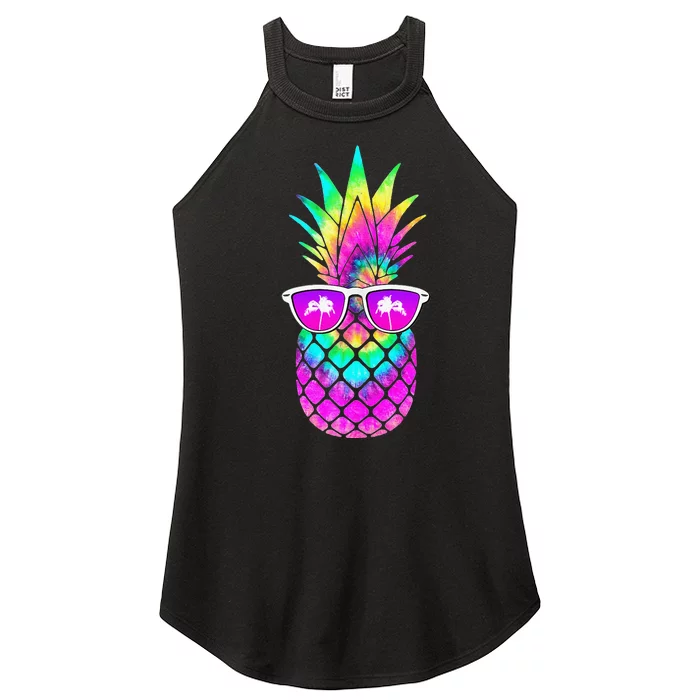 Summer TieDye Pineapple Sunglasses Tropical Design Women’s Perfect Tri Rocker Tank