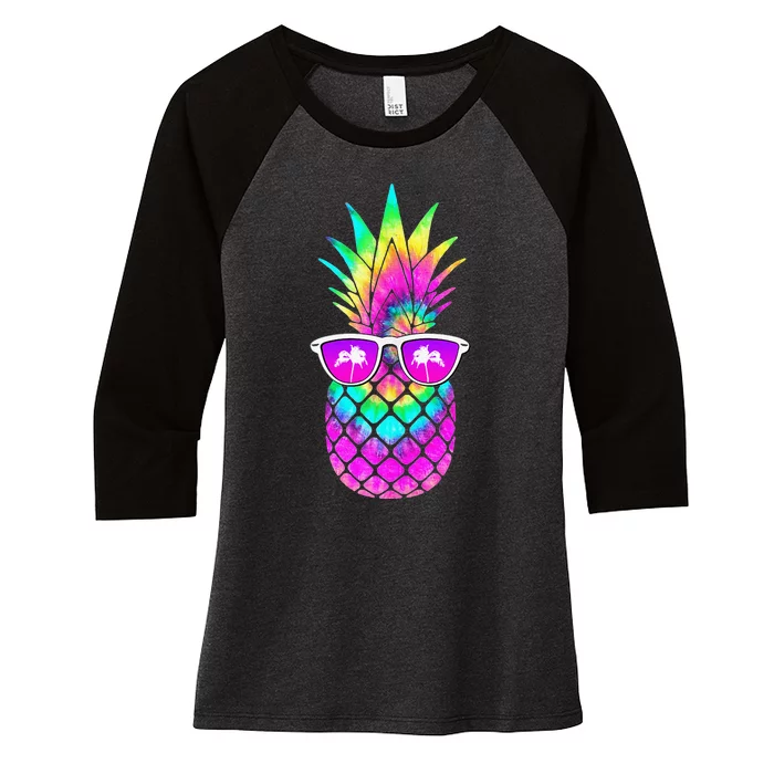 Summer TieDye Pineapple Sunglasses Tropical Design Women's Tri-Blend 3/4-Sleeve Raglan Shirt