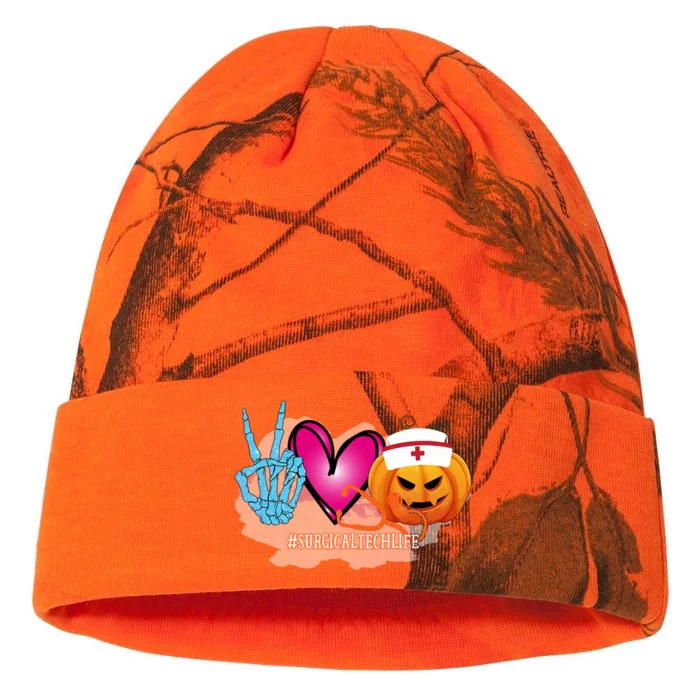 Surgical Tech Peace Love Pumpkin Funny Halloween Leopard Gift Kati - 12in Camo Beanie