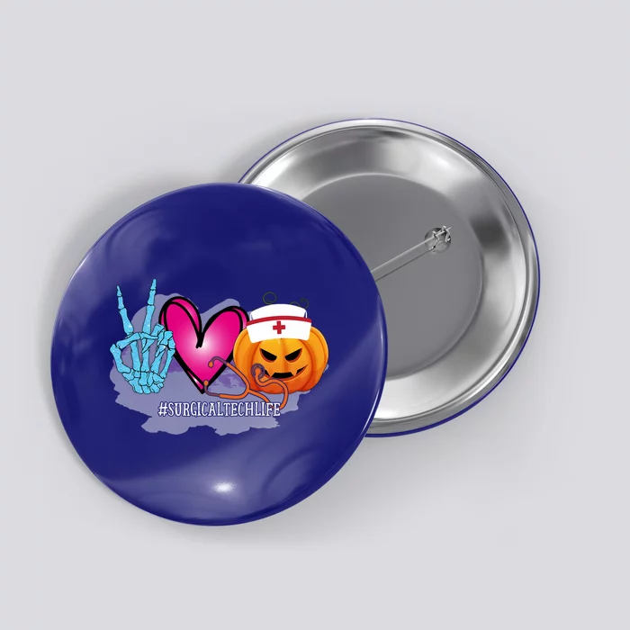 Surgical Tech Peace Love Pumpkin Funny Halloween Leopard Gift Button