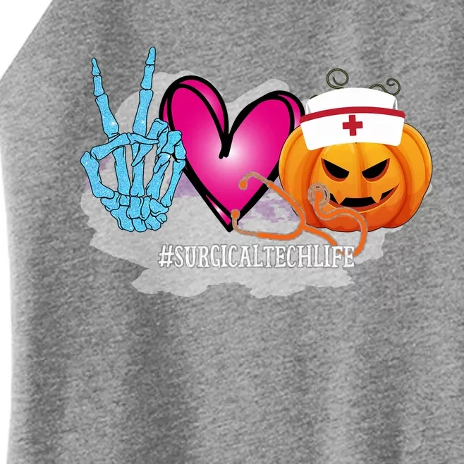 Surgical Tech Peace Love Pumpkin Funny Halloween Leopard Gift Women’s Perfect Tri Rocker Tank