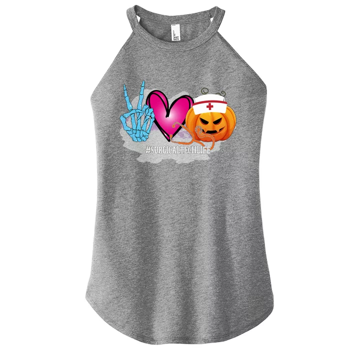 Surgical Tech Peace Love Pumpkin Funny Halloween Leopard Gift Women’s Perfect Tri Rocker Tank