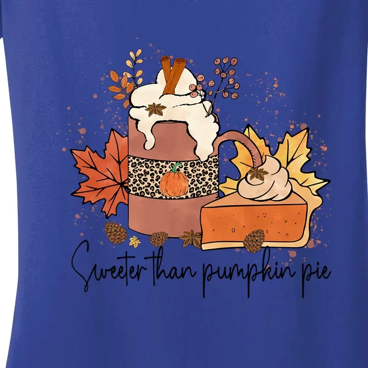 Sweeter Than Pumpkin Pie Funny Halloween Thanksgiving Gift Women's V-Neck T-Shirt