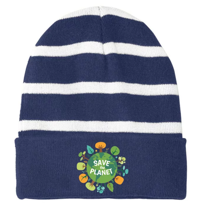 Save The Planet Earth Day Nature Striped Beanie with Solid Band