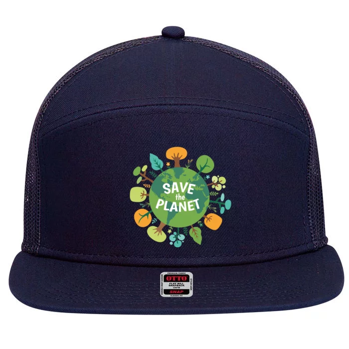 Save The Planet Earth Day Nature 7 Panel Mesh Trucker Snapback Hat