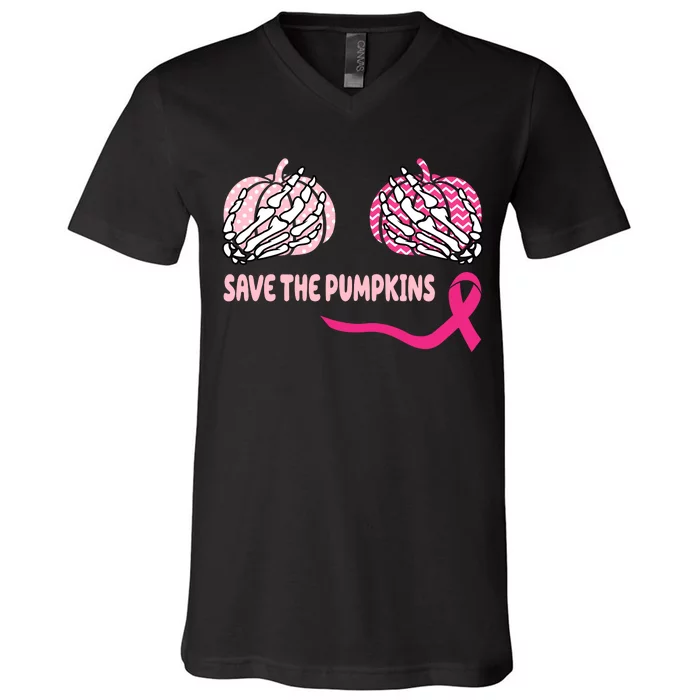 Save The Pumpkins Breast Cancer Awareness Ribbon V-Neck T-Shirt