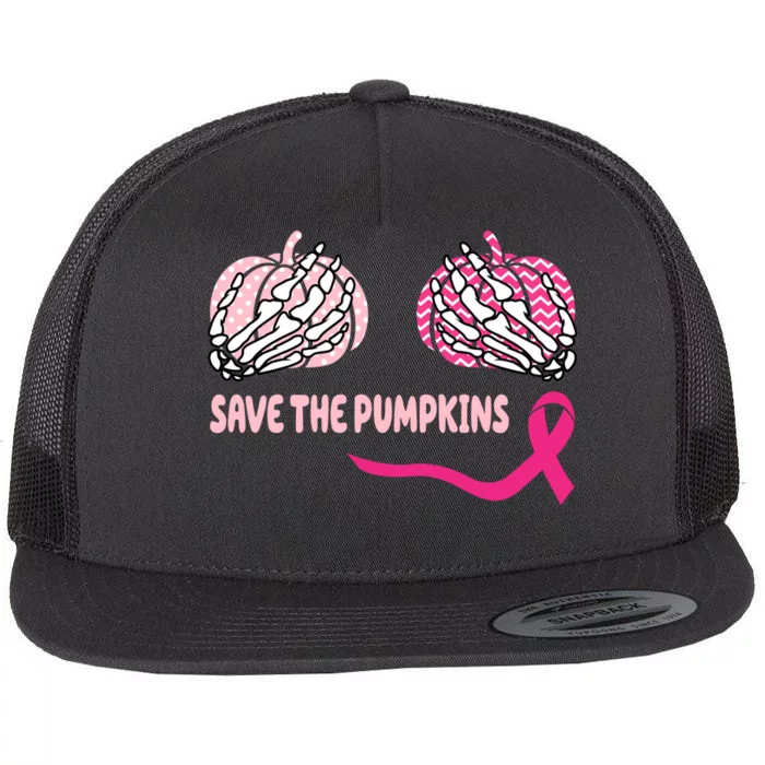 Save The Pumpkins Breast Cancer Awareness Ribbon Flat Bill Trucker Hat