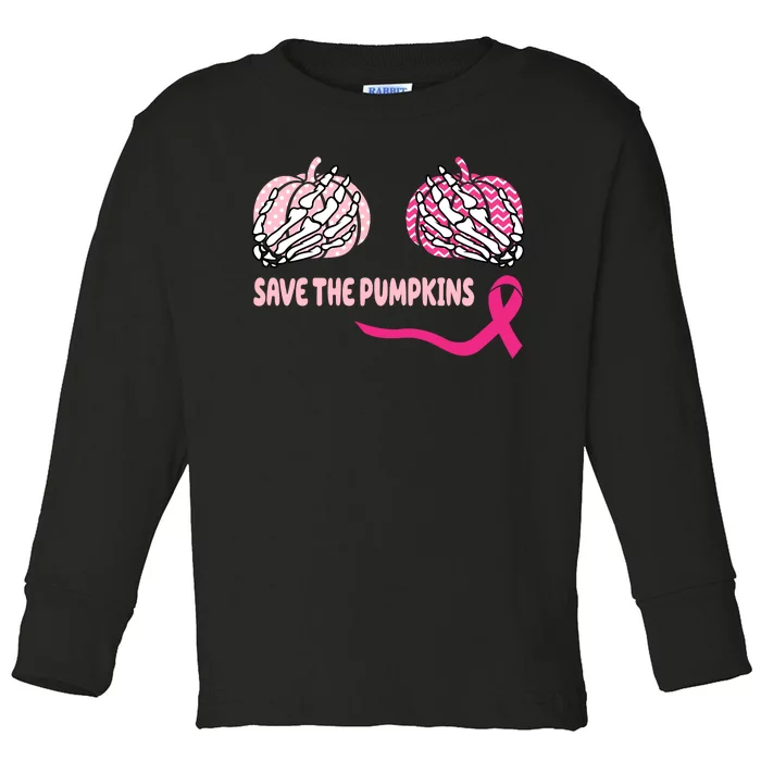 Save The Pumpkins Breast Cancer Awareness Ribbon Toddler Long Sleeve Shirt