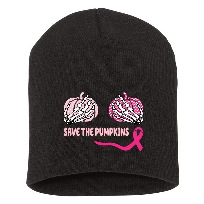 Save The Pumpkins Breast Cancer Awareness Ribbon Short Acrylic Beanie