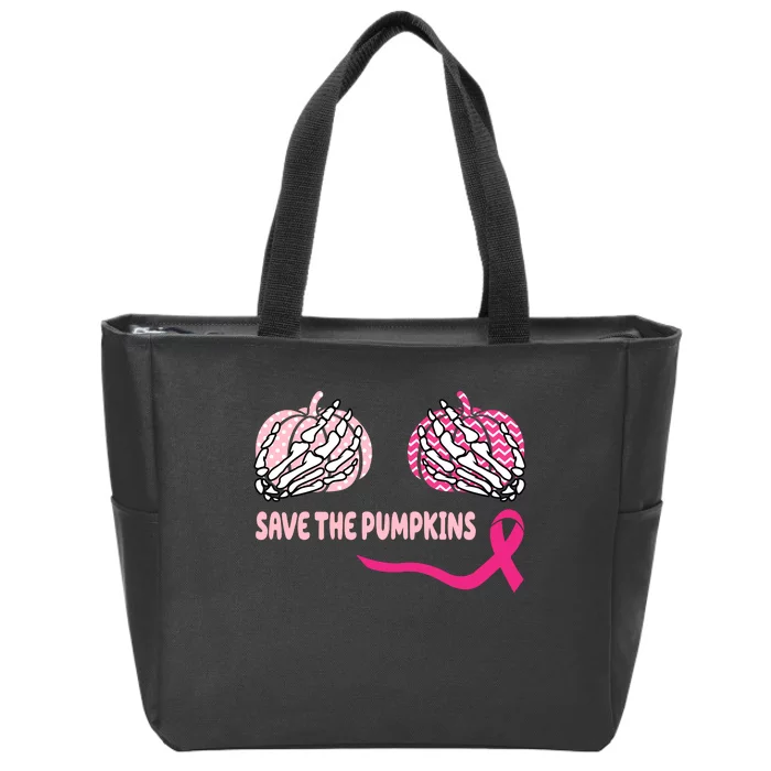 Save The Pumpkins Breast Cancer Awareness Ribbon Zip Tote Bag