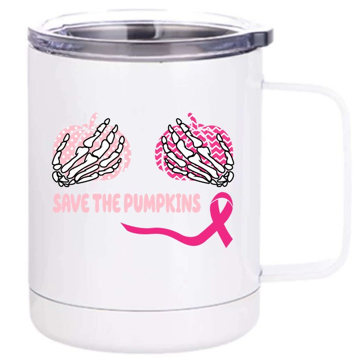 Save The Pumpkins Breast Cancer Awareness Ribbon Front & Back 12oz Stainless Steel Tumbler Cup