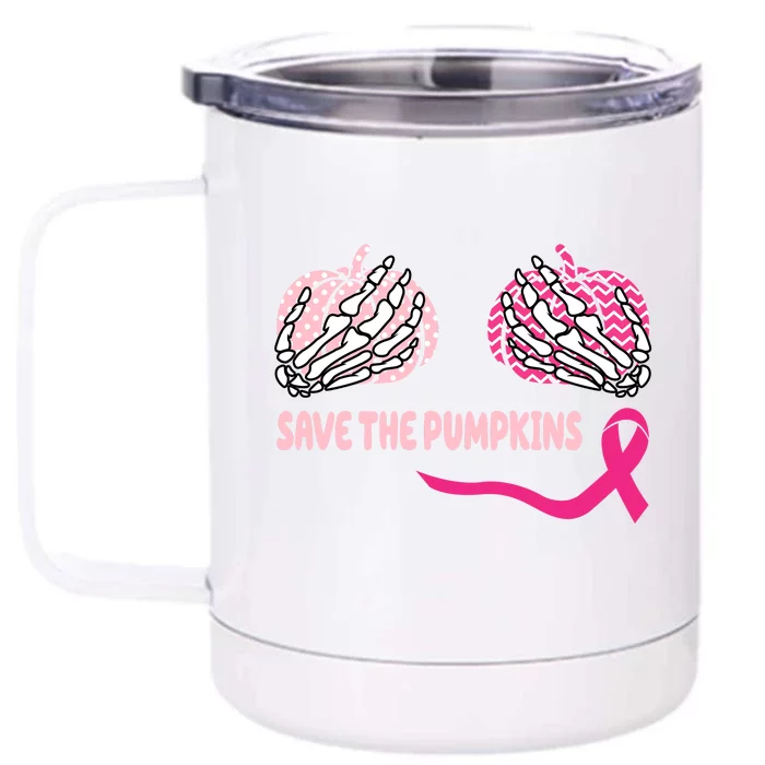 Save The Pumpkins Breast Cancer Awareness Ribbon Front & Back 12oz Stainless Steel Tumbler Cup