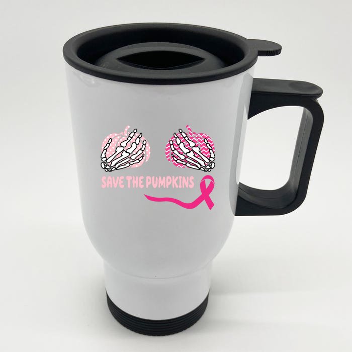 Save The Pumpkins Breast Cancer Awareness Ribbon Front & Back Stainless Steel Travel Mug