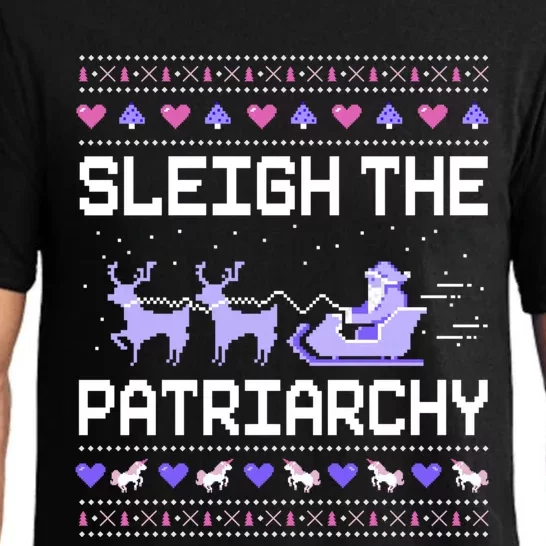 Sleigh The Patriarchy Feminist Feminism Meme Ugly Christmas Gift Pajama Set