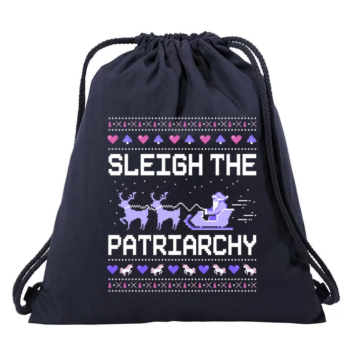 Sleigh The Patriarchy Feminist Feminism Meme Ugly Christmas Gift Drawstring Bag