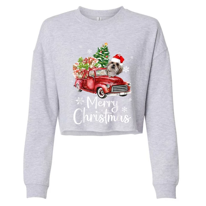 Shih Tzu Riding Red Truck Xmas Merry Christmas Great Gift Cropped Pullover Crew