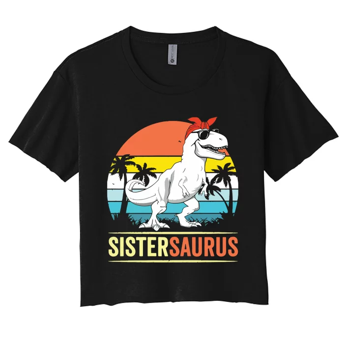 Sistersaurus T Rex Dinosaur Sister Saurus Family Matching Women's Crop Top Tee