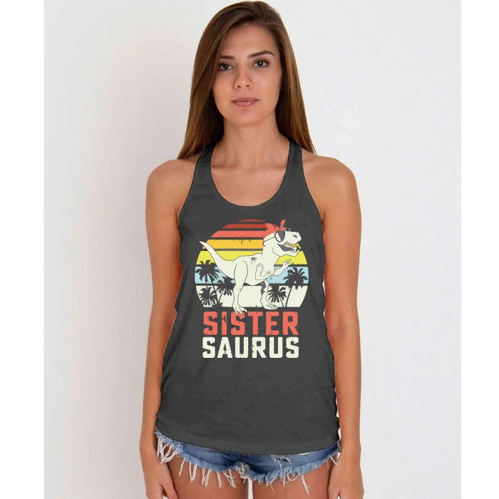 Sistersaurus T Rex Dinosaur Sister Saurus Family Matching Women's Knotted Racerback Tank