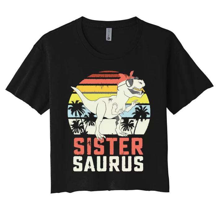 Sistersaurus T Rex Dinosaur Sister Saurus Family Matching Women's Crop Top Tee