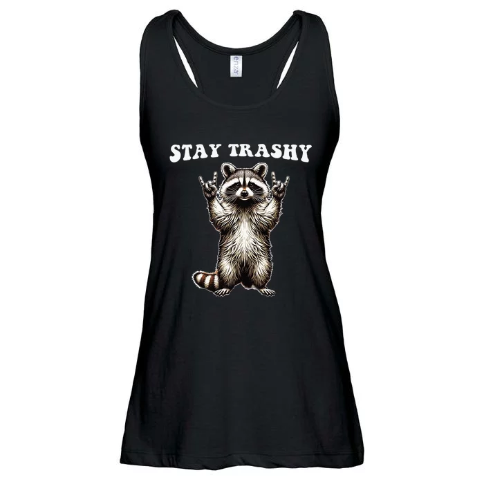 Stay Trashy Raccoon Rockin Hand Sign Ladies Essential Flowy Tank