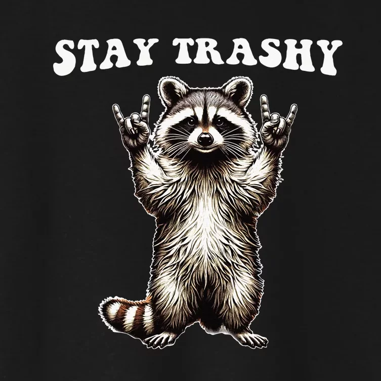 Stay Trashy Raccoon Rockin Hand Sign Women's Crop Top Tee