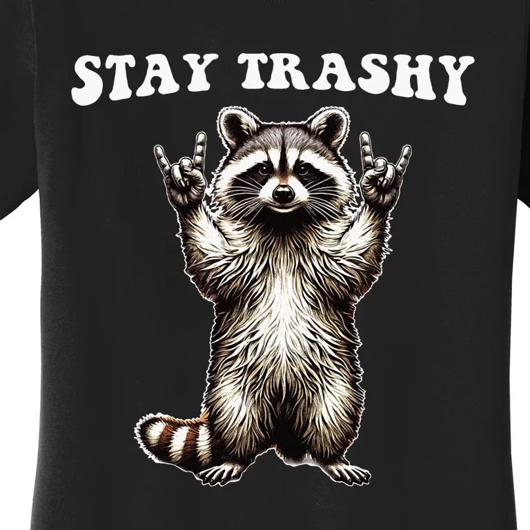 Stay Trashy Raccoon Rockin Hand Sign Women's T-Shirt