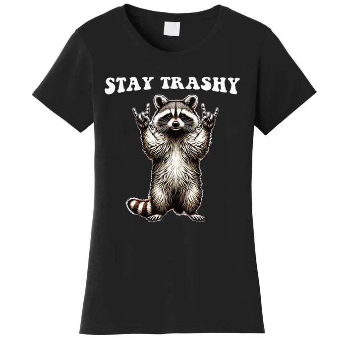 Stay Trashy Raccoon Rockin Hand Sign Women's T-Shirt