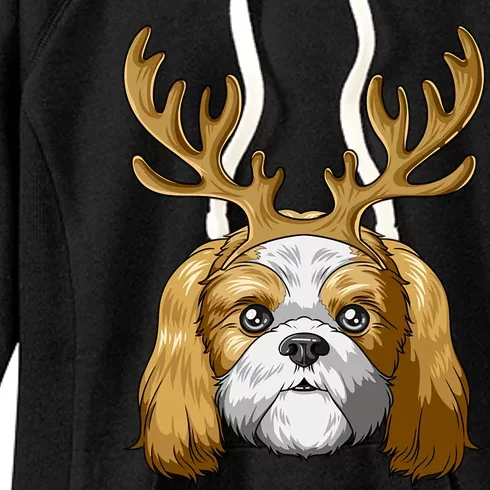 Shih Tzu Reindeer Antlers Christmas Shih Tzu Gift Women's Fleece Hoodie