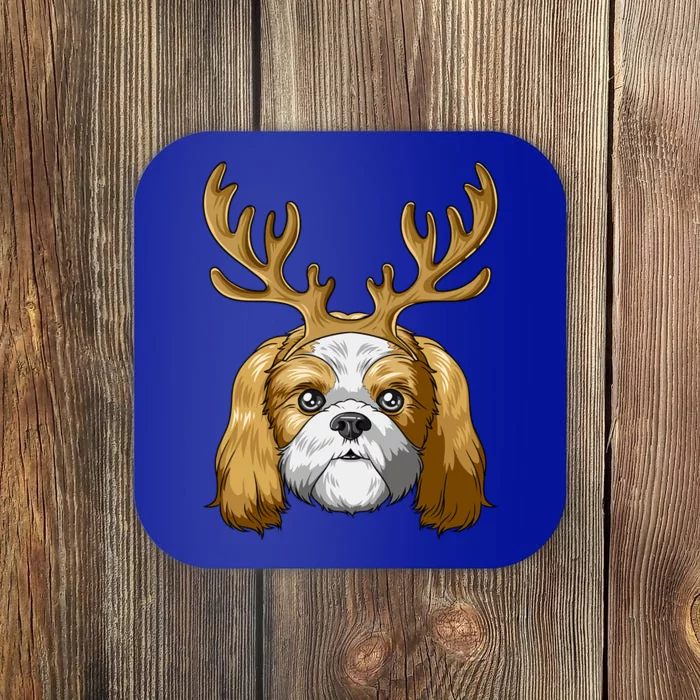 Shih Tzu Reindeer Antlers Christmas Shih Tzu Gift Coaster