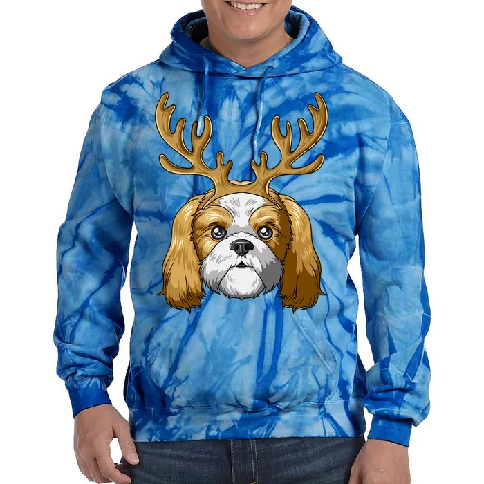 Shih Tzu Reindeer Antlers Christmas Shih Tzu Gift Tie Dye Hoodie