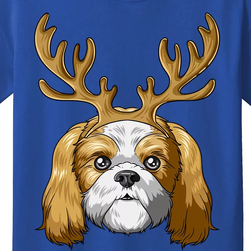 Shih Tzu Reindeer Antlers Christmas Shih Tzu Gift Kids T-Shirt