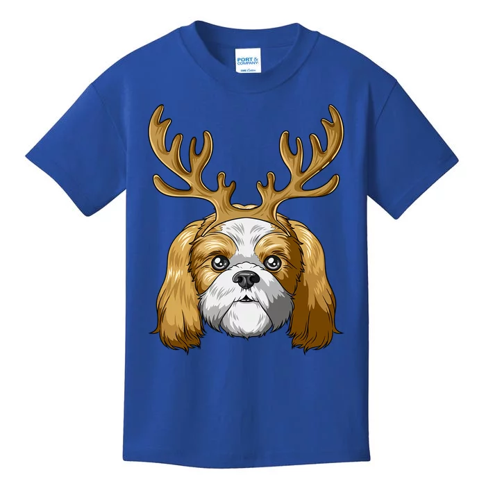 Shih Tzu Reindeer Antlers Christmas Shih Tzu Gift Kids T-Shirt