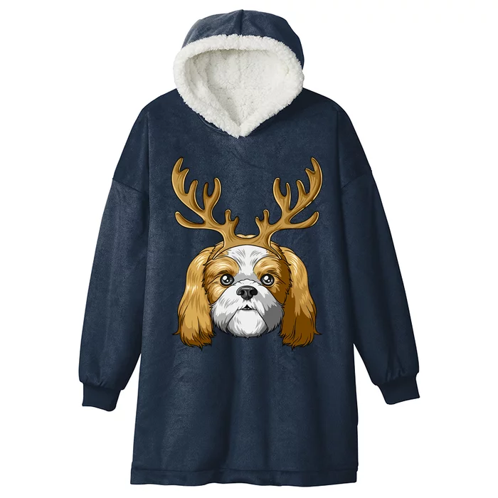 Shih Tzu Reindeer Antlers Christmas Shih Tzu Gift Hooded Wearable Blanket