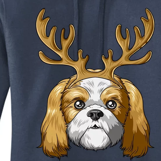 Shih Tzu Reindeer Antlers Christmas Shih Tzu Gift Women's Pullover Hoodie