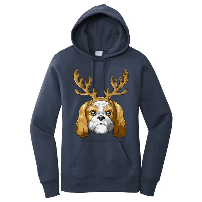 Shih Tzu Reindeer Antlers Christmas Shih Tzu Gift Women's Pullover Hoodie